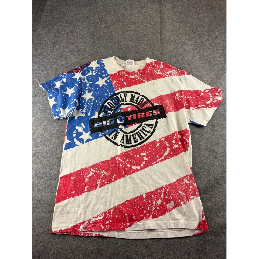 VTG USA Hanes Big O Tires American Flag T-Shirt Single Stitch Auto Streetwear L